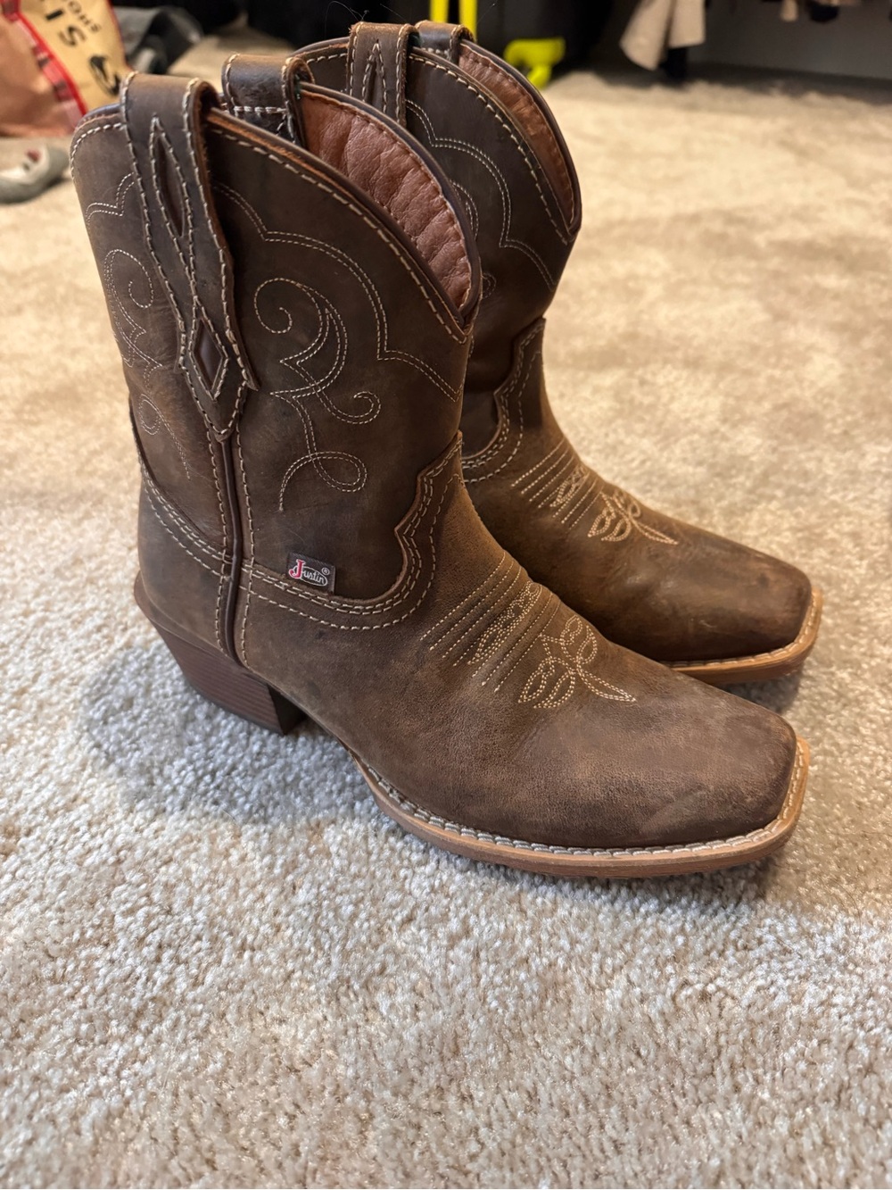 Justin Boots Brown Lace-Up Western Ankle Boots